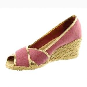 Lauren Ralph Lauren Cecilia slip on espadrille wedge sandal pink gold size 9